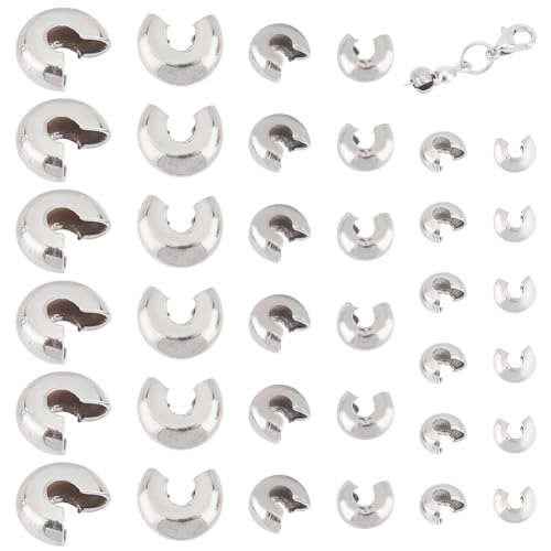 UNICRAFTALE 180Pcs 3 Sizes 304 Stainless Steel Crimp Beads Knot Covers Half Round Open Beads End Tip Metal Small Beads for DIY Bracelet Jewelry Craft Making - size: 4/5.5/8.2mm