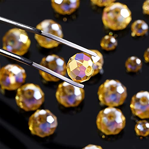 WILLBOND 600 Pcs Crystal Glass Beads for Jewelry Making Bulk Suncatcher Faceted Rondelle Loose Gemstone for Valentine's Day, Irish Holiday, Easter Bracelet DIY Crafts 8mm, 6mm, 4mm(Champagne Gold) - color: Champagne Gold