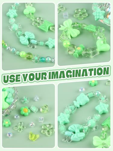 150PCS Acrylic Pastel Beads for Jewelry Making, Kalolary Colorful Bow Butterfly Flower Kawaii Plastic Candy Heart Cute Macaroon Aesthetic Beads for Bracelet Necklace DIY Supplies (Green) - color: Green