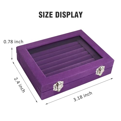 Vicoter Rings Organizer Tray 7 Slots Velvet Jewelry Earring Storage Box with Transparent lid Jewelry Display Case for Girls Wife Mom Women (Purple) - color: Purple