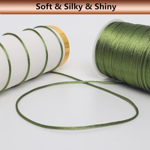 LUSTEMBER 2 mm x 330 Feet Satin Nylon Cord, Silky Smooth Nylon String for Jewelry Making Bracelet Necklaces Beading Thread Rattail Macrame Kumihimo Chinese Knot Craft - size: Green