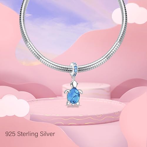 S925 Bead Dangle Charms for Bracelets Necklaces, Compatible with Pandora - style: Blue Tortoise Charms