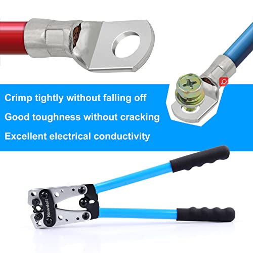 Newdeli Battery Cable Lug Crimping Tool 10-1/0 AWG with Wire Cutter and 60Pcs Copper Ring Terminals 8 Sizes Cable Lugs Set, Heavy Duty Wire Crimper for Battery Wire Terminal - style: Crimper with Cutter and 60Pcs Lugs