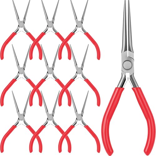 10 Pcs Mini Needle Nose Pliers Bulk, 6 Inch Precision Pliers Set with Extra Long Tips for Jewelry Making, Wire Wrapping, Small Object Gripping, DIY Project (Red) - color: Red