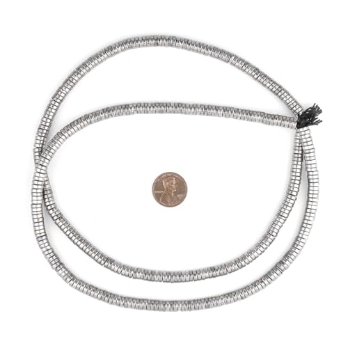 The Bead Chest Silver Snake Disk Beads 6mm, Full Strand of Quality Metal Spacers for DIY Jewelry Design - color: Silver