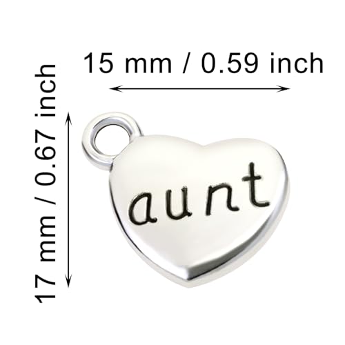Shapenty Antique Silver Love Heart Shaped Family Members Pendant Charms for DIY Craft Keychains Bracelet Necklace Earrings Jewelry Making Findings and Memory Ornament - style: Aunt