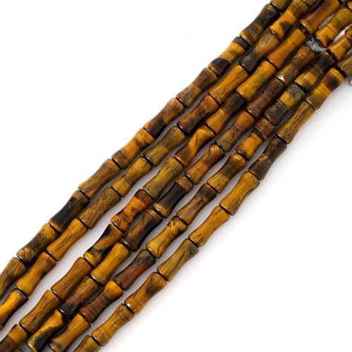 5x12mm Natural Tiger Eye Stone Bamboo Shape Gem Healing Energy Loose Spacer Beads for DIY Necklace Bracelet Earring - color: Tiger Eye