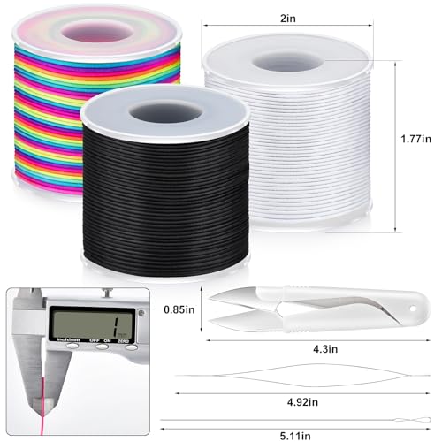 492 Ft Stretchy Bracelet String 1mm Elastic String for Bracelets 3 Roll Elastic String Elastic Cord for Jewelry Making Necklaces Beading Crafts with Scissors & Beading Needle(Rainbow, White, Black)
