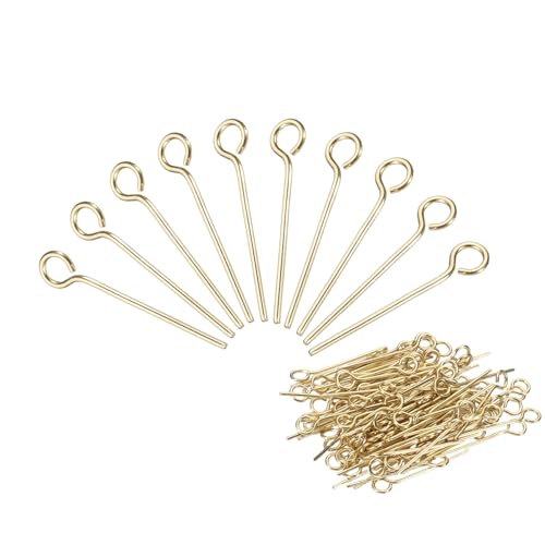 PATIKIL 200Pcs 304 Stainless Steel Jewelry Eye Pins 17mm 22 Gauge Gold Open Eye Pins for Jewelry Making DIY Craft Necklaces Bracelets Earrings - color: Gold, size: 17mm