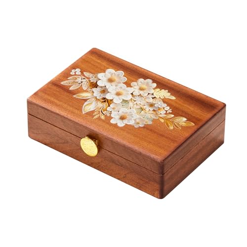 Travel Jewelry Case Small Wood Jewelry Organizer Jewelry Box for Women (Nut-Brown Print C) - color: Nut-Brown Print C