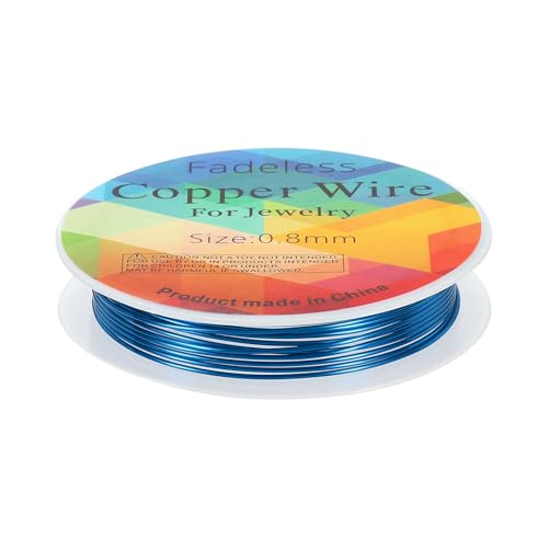 HARFINGTON 8ft Jewelry Wire, 20 Gauge (0.8mm) Brass Craft Soft Metal Tarnish Resistant Copper Beading Wire for Jewelry Making Supplies Crafting, Blue - color: Blue, size: 20 Gauge x 8ft
