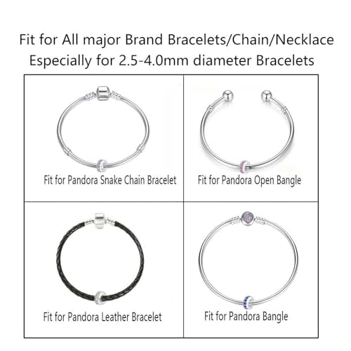 Clip Stopper Charms Sterling Silver Rondelle Spacer Bead Charm Stopper Charm for Pandora Charm Bracelets - color: Pink (2 pcs )