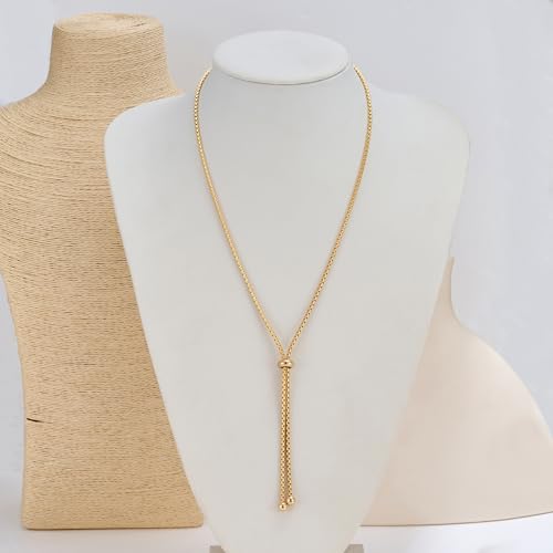 Gold Silver Necklace for Women Y Chain Adjustable Gold Long Necklaces Fashion Dainty Jewelry - color: gold B