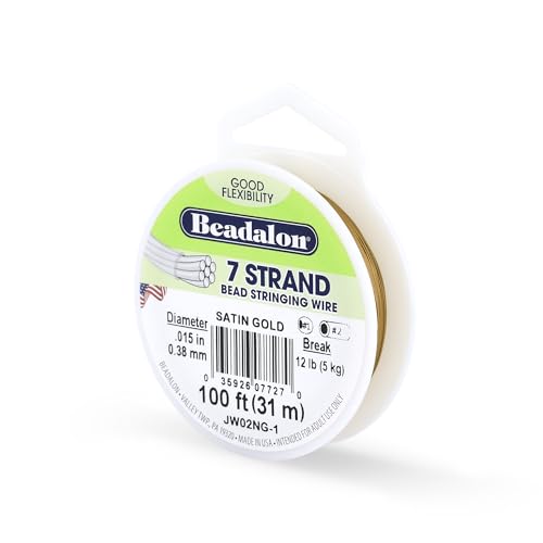 Beadalon 7 Strand Stainless Steel Bead Stringing Wire, 0.015 in / 0.38 mm, Satin Gold, 100 ft / 31 m - color: Satin Gold, style: .015 in / 0.38 mm , 100 ft / 31 m