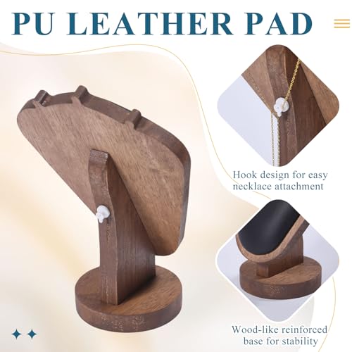 CHGCRAFT Necklace Display Stand Wood Jewelry Holder with PU Imitation Leather Mat Jewelry Necklace Display for Vendors, Black, 3.94x5.9x7.87inch - color: Black