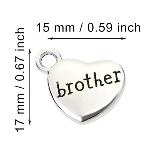 Shapenty Antique Silver Love Heart Shaped Family Members Pendant Charms for DIY Craft Keychains Bracelet Necklace Earrings Jewelry Making Findings and Memory Ornament - style: Brother