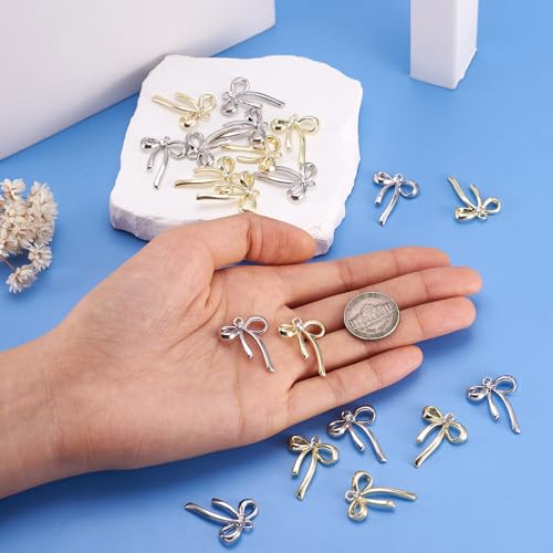 FASHEWELRY Golden Bow Connector Charms Bulk, Christmas Bowknot Link Charms, Infinity Links Geometric Hollow Bezel Pendants for Earring Bracelet Necklace Keychains Jewelry Making - color: 2 Colors Rhinestone Bowknot