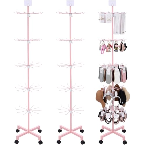 Ripeng 2 Pcs 5-tier Rotating Retail Display Stand Display Rack for Earring Keychains Jewelry Vendor Events and Stores Movable Adjustable Shop Spinner Pink Ornament Holder - color: Pink, size: 5 Tier