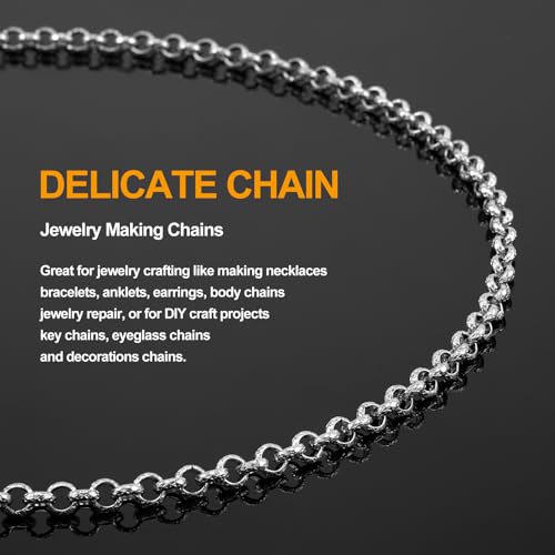 KYUNHOO 16.4 Feet Embossed Circle Chain for Jewelry Making Stainless Steel Bracelet Crafting Chain Silver Jewelry Findings for Men Women DIY Necklace Earrings - color: Circle Silver