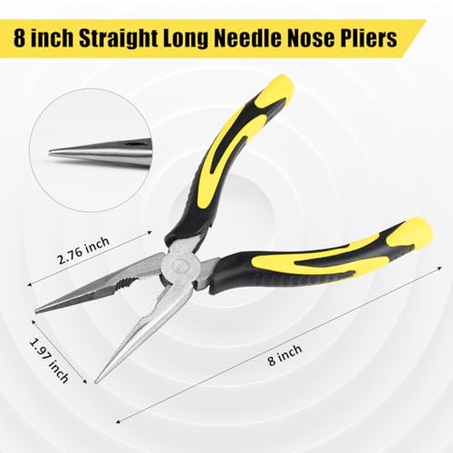 3pcs 8inch Reach Needle Nose Pliers Set,Includes Straight Needle Nose Pliers,45°&90°Bent Nose Pliers,Pliers Tool Set for Narrow Spaces