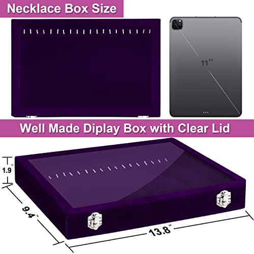 Jenseits Necklace Holder Jewelry Organizer Box, Dustproof Velvet Necklace Tray Jewelry Display With Clear Lid, Preppy Jewelry Holder, Long Necklaces Pendants Organizer, Gifts For Women Girls - Purple