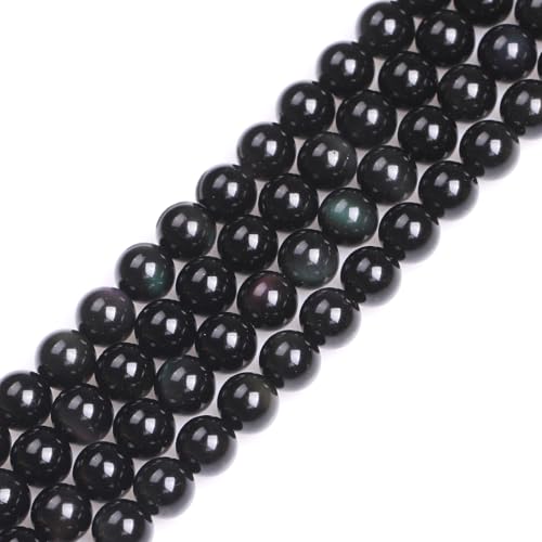 GEM-Inside Natural 10mm Black Obsidian Gemstone Loose Beads Round Energy Power Beads for Jewelry Making 15" - color: Black Obsidian, size: 10mm