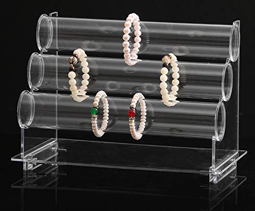 ChezMax Triple Tier Jewery Display Removable Bracelet Holder Jewelry Stand Necklace Stand Jewelry Towers and Watch Holder for Home Organization - color: D- Clear