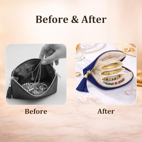 Small Travel Jewelry Pouch for Women, Compact Travel Jewelry Pouch with Layered Storage, Zippered Jewelry Travel Bag for Rings, Earrings, Bracelets, Necklaces (Gem Blue) - color: Gem Blue