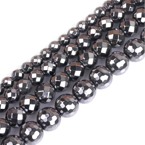 HAAMIIQII 65pcs 6mm Natural Black Hematite Loose Gemstone Beads Faceted Round Spacer Stone Beads for Jewelry Making DIY Bracelets Necklaces Crafting - color: Faceted Round, size: 6mm