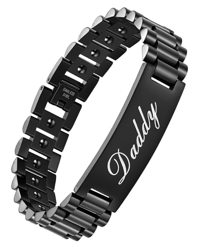 Feraco Magnetic Hematite Bracelets for Men,Titanium Steel Link Bracelet Men's Personalized Jewelry Birthday Gift for DAD Father Husband Boyfriend - color: Daddy