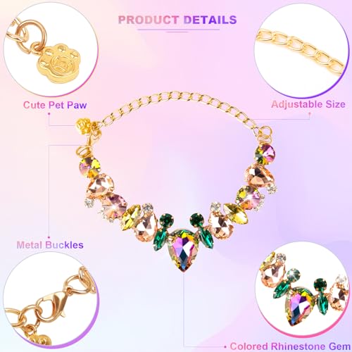HOWWFALY Dog Collar and Cat Collar Gold Chain Necklace Stainless Steel Adjustable Yellow Diamonds Collar with Cute Pet Paw for Small Medium Pets Cats Dogs Kitten Puppy - color: Muti, size: Large