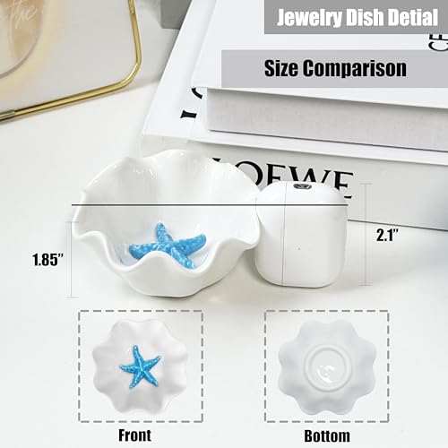 Jewelry Holder Dish Ceramic Flower Ring Dish Tray Decorative Starfish Trinket Dish Preppy Room Decor Coastal Jewelry Bowl Wedding Mother's Day Christmas Birthday Gifts for Women (Blue Starfish) - style: Blue Starfish