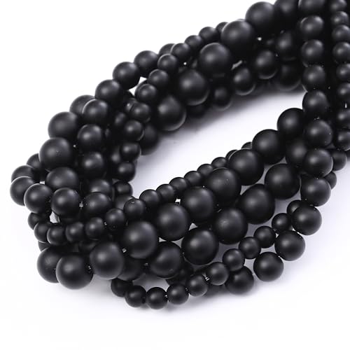 Frosted Black Glass Stone Beads for Jewelry Making Gemstone Round Crystal Bracelet Necklace 1 Strand 15.5inch 50PCS 8MM - color: Frosted Black Glass, size: 8MM