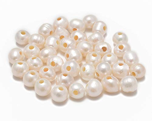 AD Beads Natural Gemstone 8mm Round Loose Beads Big Hole 2.5mm Sized 40pcs (White Pearl) - color: White Pearl