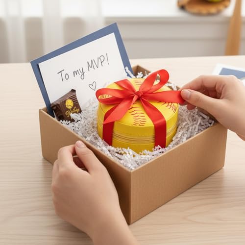 12-Pack Softball Jewelry Box Bulk Team Gifts for Girls, Yellow Round Mini Travel Jewelry Case Organizer for Softball Players Coaches, Senior Night Tournament Gifting, Optic Yellow - style: Softball