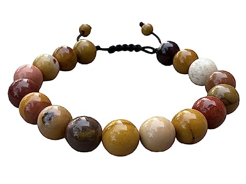 GAF TREASURES Grade A ++ Gemstone Round Bead Adjustable Bracelet 10mm, Genuine Crystal Bead Bracelet, Gift for Men & Women - color: Mookaite