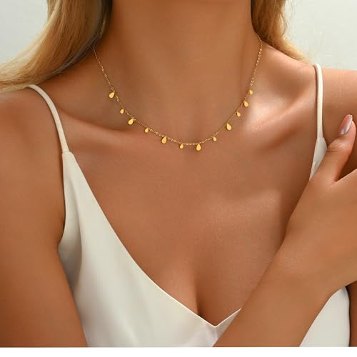 Gold Chain Necklace for Women 18K Gold Plated Dainty Star Cross Heart Cuabn Choker Chains Stainless Steel Trendy Jewelry Christmas Gifts - color: Small Teardrop-Gold