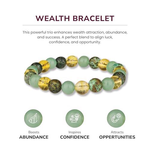 Crystal Vibe 8mm Beaded Bracelets For Women Men - Healing Crystal Bracelet - Adjustable Size - color: wealth