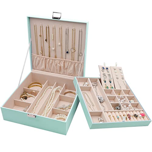 ProCase Jewelry Box for Women, 2 Layers Large Leather Jewelry Organizer Storage Case with Removable Pad for Earrings -Mint - color: Mint