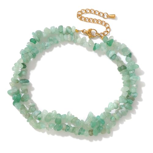 Raw Crystal Necklaces for Women 5-8mm Handmade Natural Stone Necklace Beaded Choker Necklace Healing Crystal Necklace Gemstone Necklace Raw Crystal Beaded Necklace for Her - style: Jade