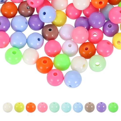 HARFINGTON 200pcs Random Light Color Acrylic Round Beads 10mm Dia 1.9mm Hole Plastic Resin Smooth Balls Loose Bead for Jewelry Making Bracelets Necklace Earrings DIY - color: Random Light Color, size: 10mm
