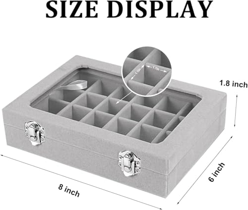 Velvet Jewelry Box 24 Grid Jewelry Earrings Display Organiser Box Ring Tray Holder Earrings Storage Case for Girls Women Wife Mom (Gray) - color: Gray
