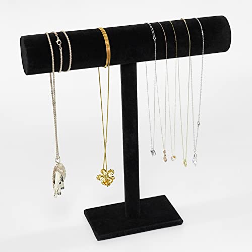 G Ganen T-Bar Necklace Holder Jewelry Display Stand; Black Velvet Holder Organizer for Necklace, Chains, Bracelets, Watches, Headphones; 12” High*11”Cross