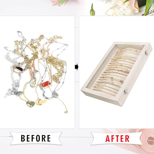 Siveit Necklace Organizer Box Premium 20 Hooks Velvet Necklace Display Jewelry Tray with Transparent Lid Jewelry Necklace Display Box for Necklace Pendants Suitable for Women and Girls (Beige) - color: Beige