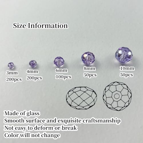 600pcs Crystal Glass Beads 3mm 4mm 6mm 8mm 10mm Rondelle Faceted Crystal Beads Spacer Beads for Necklace Bracelet Earrings DIY Jewelry Crafts Making Supplies(Crystal Purple AB) - color: Crystal Purple AB
