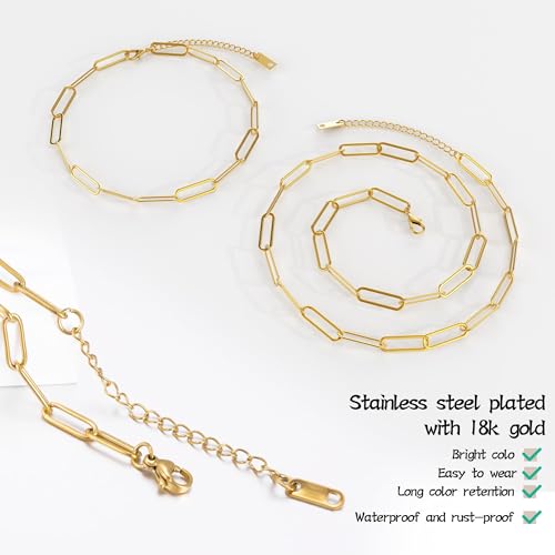 20 Pcs Chain Necklace Bracelets Kit, 18K Gold Paperclip Chain, Including 18 Inch Necklace & 6.5 Inch Charm Bracelet with Lobster Clasps, Perfect for Women DIY Jewelry Making - color: 20 PCS 18K Gold