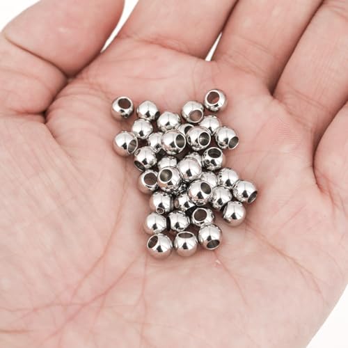 100 Pcs Stainless Steel Spacer Beads, 6mm Metal Spacer Beads, 2.5mm Hole 304 Stainless Steel Rondelle Loose Bead for DIY Bracelet Jewelry Making Silver Metal Bead for Jewelry Making