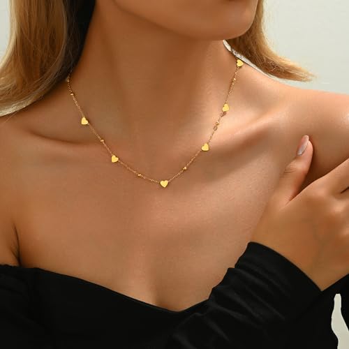 Gold Chain Necklace for Women 18K Gold Plated Dainty Star Cross Heart Cuabn Choker Chains Stainless Steel Trendy Jewelry Christmas Gifts - color: Heart-Gold