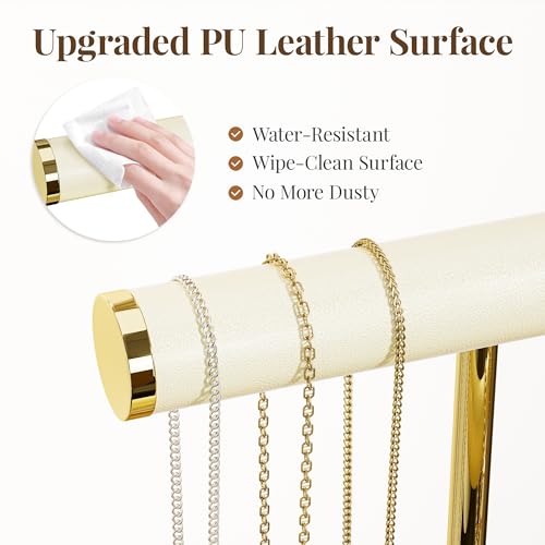 bussdis 3 Tier Bracelet Holder Display - Beige Leather Bracelet Holder, Detachable T Bar Jewelry Holder Organizer for Bracelet, Necklace, Earrings, Rings, Watches, Bangle - color: Beige