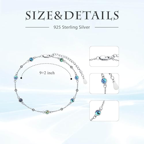 HPQQ Anklet Bracelet for Women 925 Sterling Silver Natural Stone Chain Bead Ankle Bracelet Beach Summer Fine Jewelry Mothers Day Birthday Gifts for Women Mom Wife - color: Anklet-9"-11"-Abalone